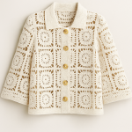 Hand-Crocheted Ivory Cardigan