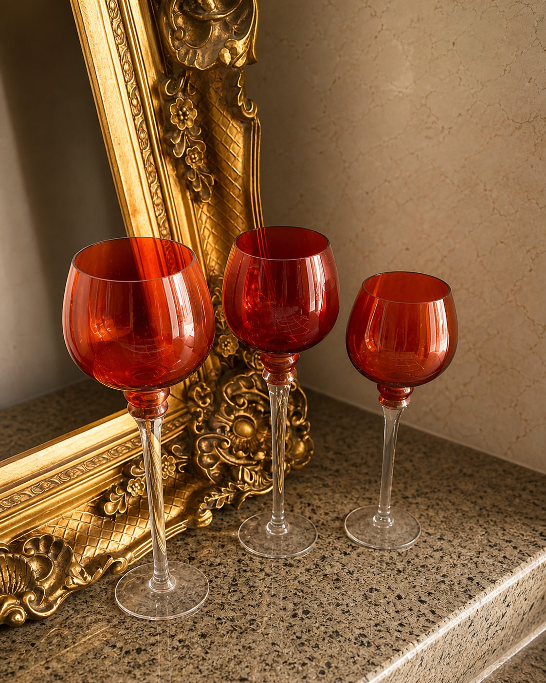 Red Transparent Decorative Candle Holder Set