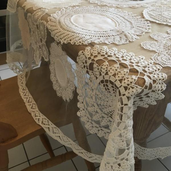 Handmade Crochet Lace Tablecloth on Tulle