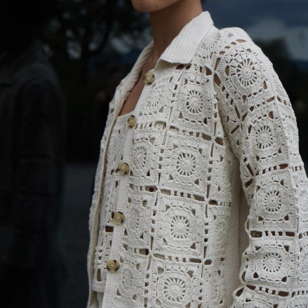 Hand-Crocheted Ivory Cardigan