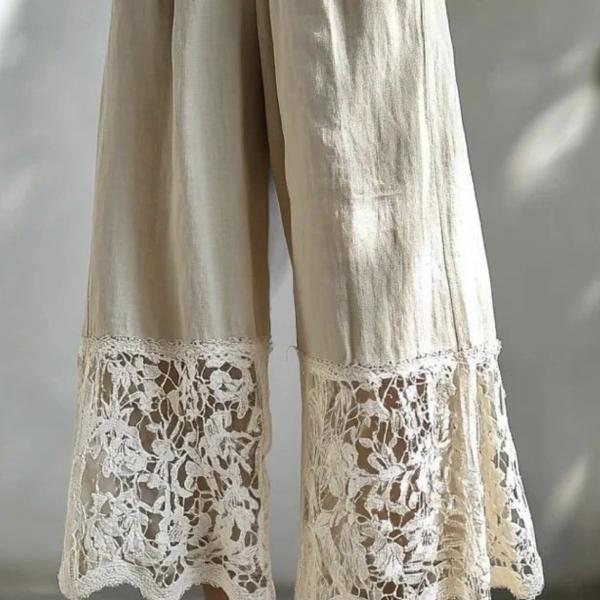 Handmade Linen Pants with Lace