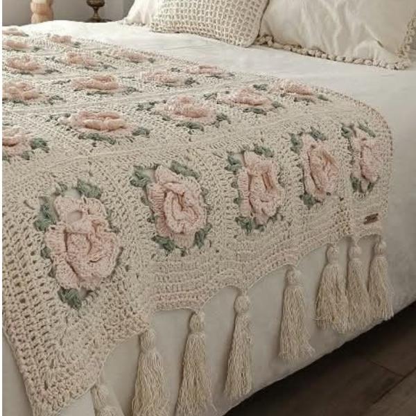 Handmade Crochet Bedspread & 2 Cushion Covers