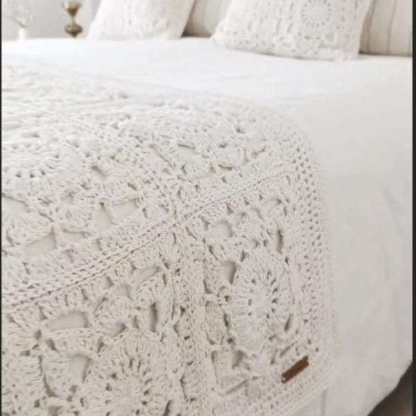 Handmade Crochet Bedspread & 2 Cushion Covers